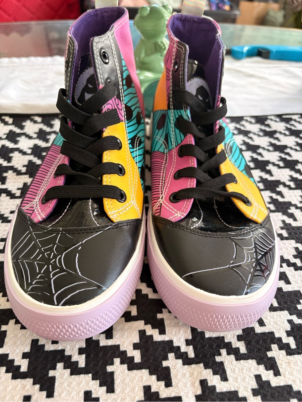 Disney women Black High-Top Sneakers with Pink, Purple, Teal & Yellow Panels
